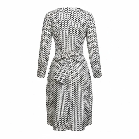 BIGIO COLLECTION Geometric Diamond Print Wrap Dress - Black & White - Size 10 - Picture 3 of 6